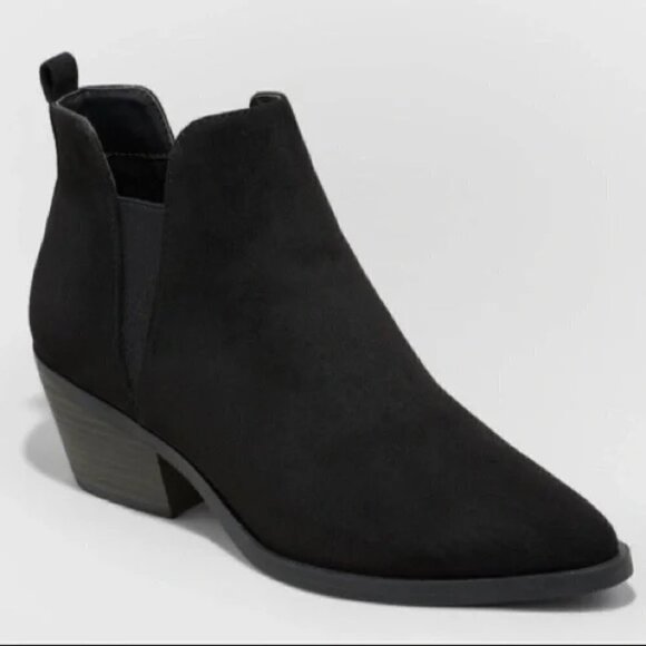 Universal Thread Sylvie Black Suede Like Ankle Boots Booties Women's Size 9.5 - Picture 1 of 8
